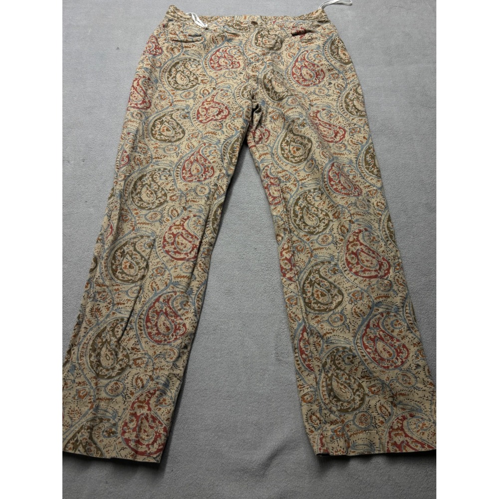 Lauren Ralph Lauren All Over Paisley Linen Cotton Straight Leg Pants Tan 6